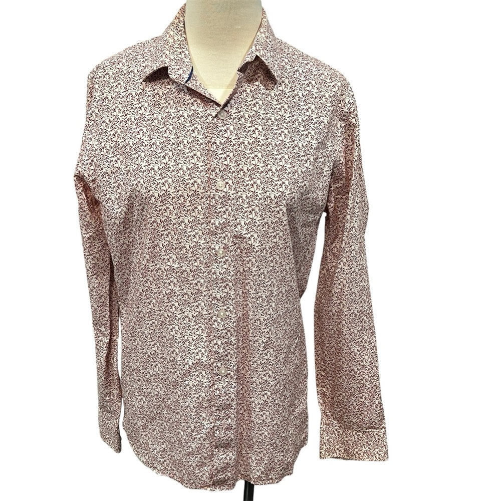 RW & CO. White Red Vine Motif Button Down Slim Fit Shirt (14/14.5 S)